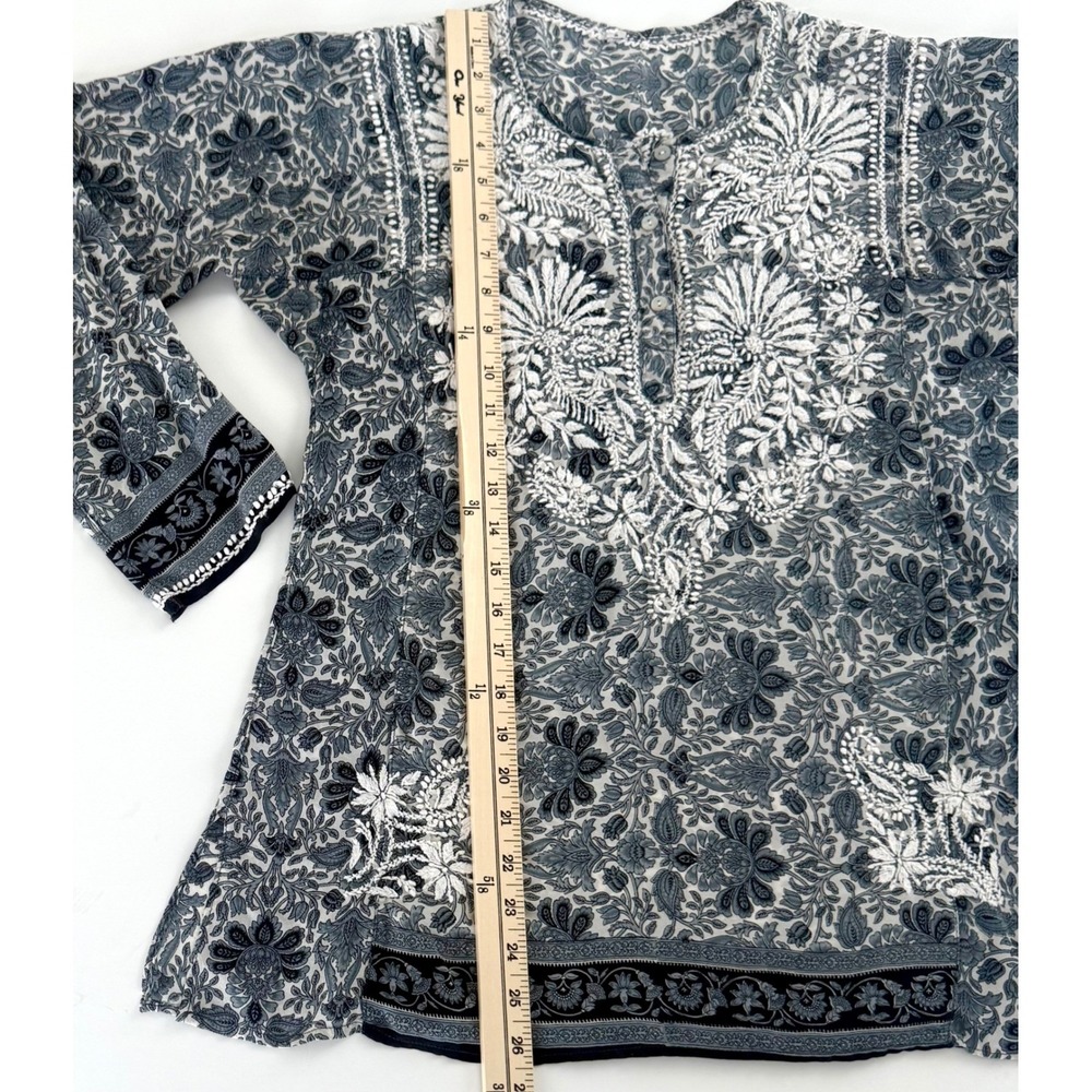 Boho Luxe Floral ‎ Silk Tunic Embroidered Artisan Top S Relaxed Fit Art to Wear - Picture 13 of 14